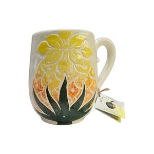 NWT - Yellow and Green Ceramic Art Mug with Floral Design